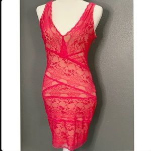 Bebe Pink Lace Body-con Dress